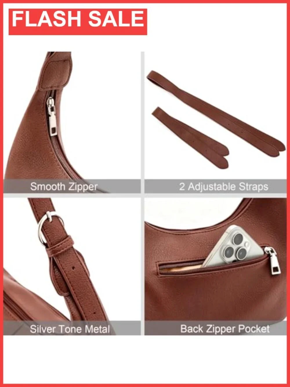 Hobo Bag for Women PU Leather Slouchy Shoulder Crossbody Purse